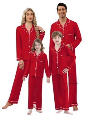 Family Matching Christmas Pajamas Sets Adults Kids Soft Polyester Sleepwear